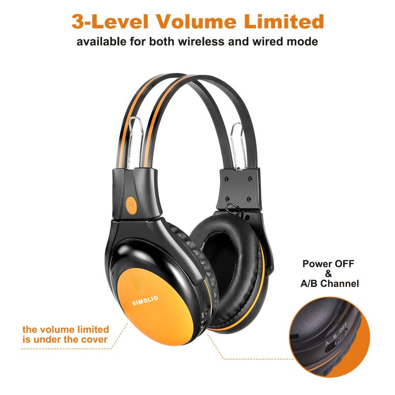 SIMOLIO IR Headphones for Car DVD w/Volume Limited, Wireless Infrared Headphone for Honda Odyssey, Toyota Sienna, uConnect, Chrysler Pacifica, Gmc Yukon, Universal 2 Channel, Foldable,AUX Cord,2 Pack - Image 2